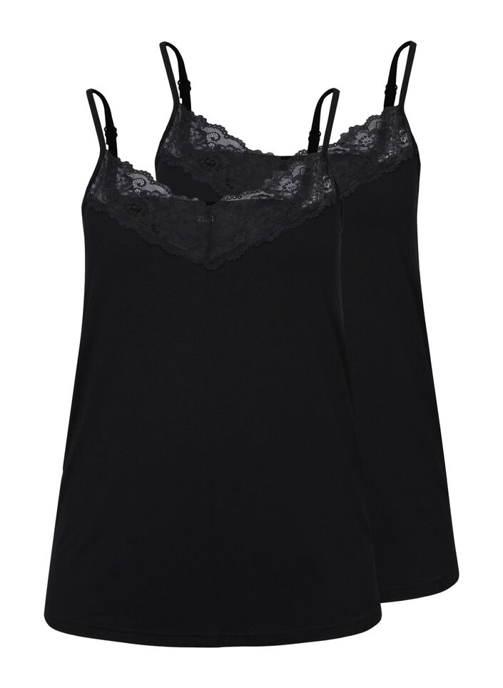 Viscose top with lace details, Black, Packshot image number 3