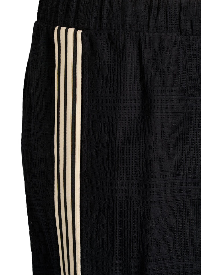 Wide-leg lace trousers with contrast stripes, Black, Packshot image number 2