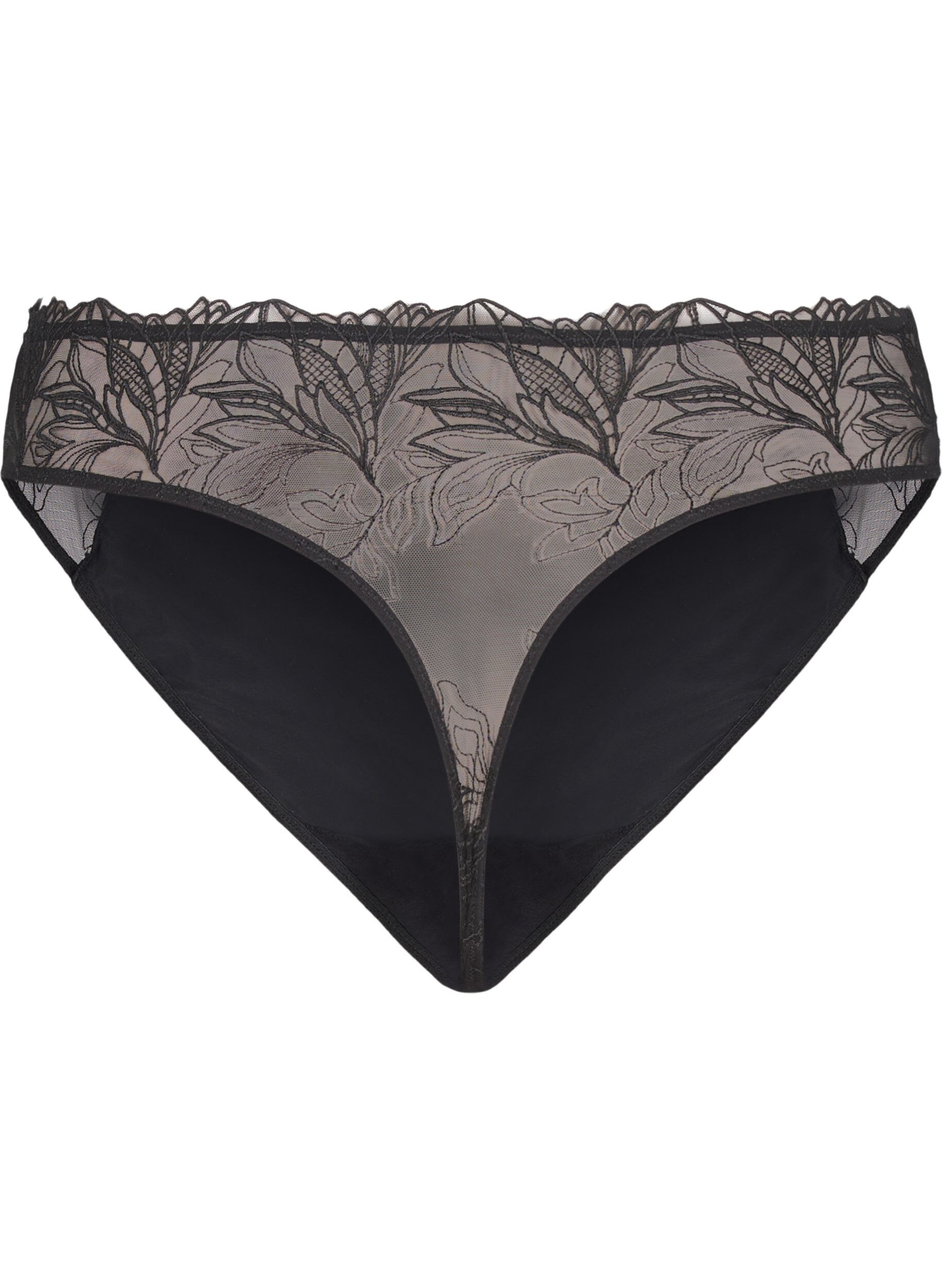 ZizzifashionMicrofiber thong with lace, Black, Packshot image number 1
