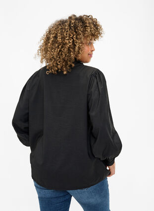 Viscose shirt blouse with ruffles, Black, Model image number 1