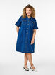 Denim dress with buttons and short sleeves, Blue, Model image number 1