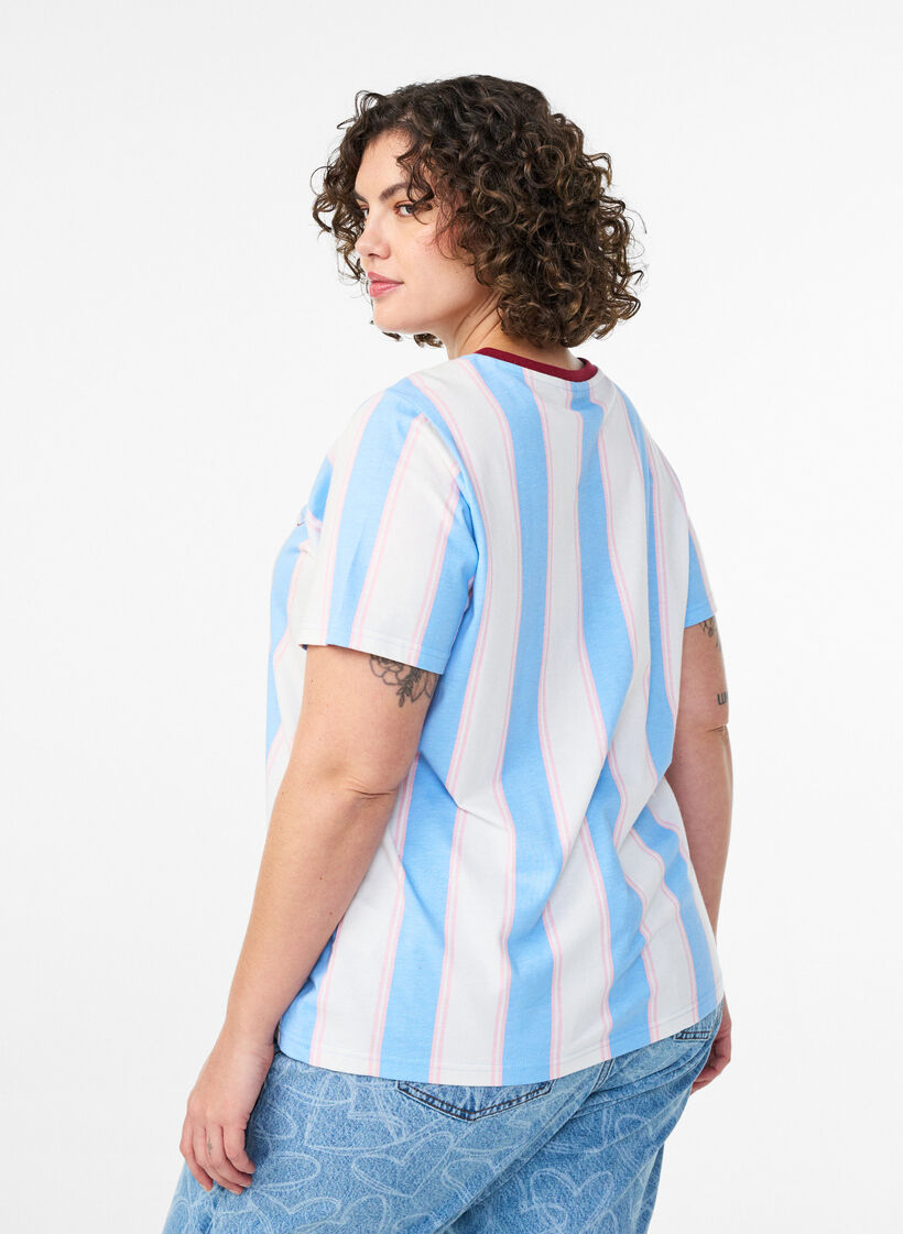 T-shirt with stripes and text print, Blue, Model image number 2