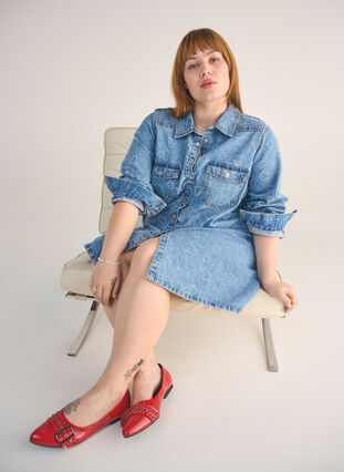 Denim dress with heart pattern - Blue - Sz. 40-64 - Zizzifashion Denim dress with heart pattern - Blue - Sz. 40-64 - Zizzifashion
