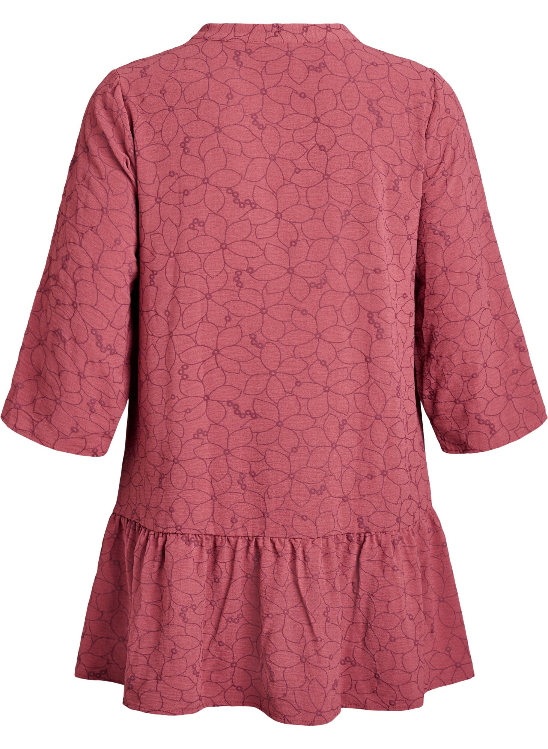 Zizzifashion Tunic with embroidered floral pattern and 3/4 sleeves, Rose, Packshot image number 1