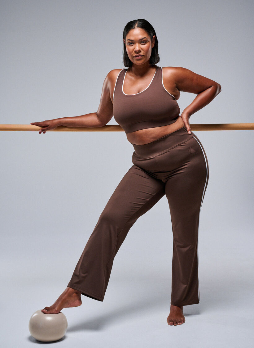 Flared workout pants with contrast piping, Brown, Image image number 0