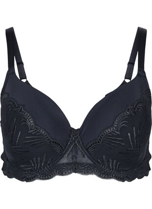 Underwire bra with padding and lace, Black, Packshot image number 0