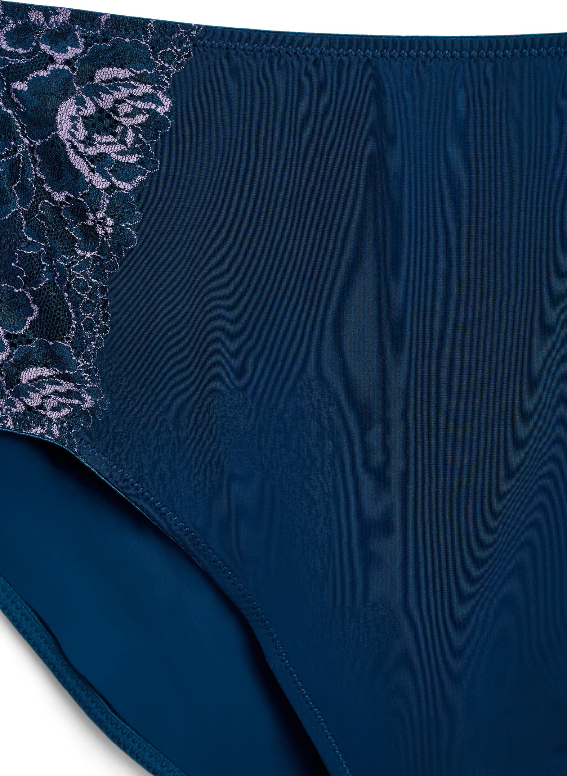 Zizzifashion Microfiber panties with lace and a regular waist, Blue, Packshot image number 2