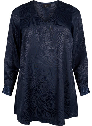 Tunic with tone-on-tone pattern and v-neckline, Night Sky, Packshot image number 0