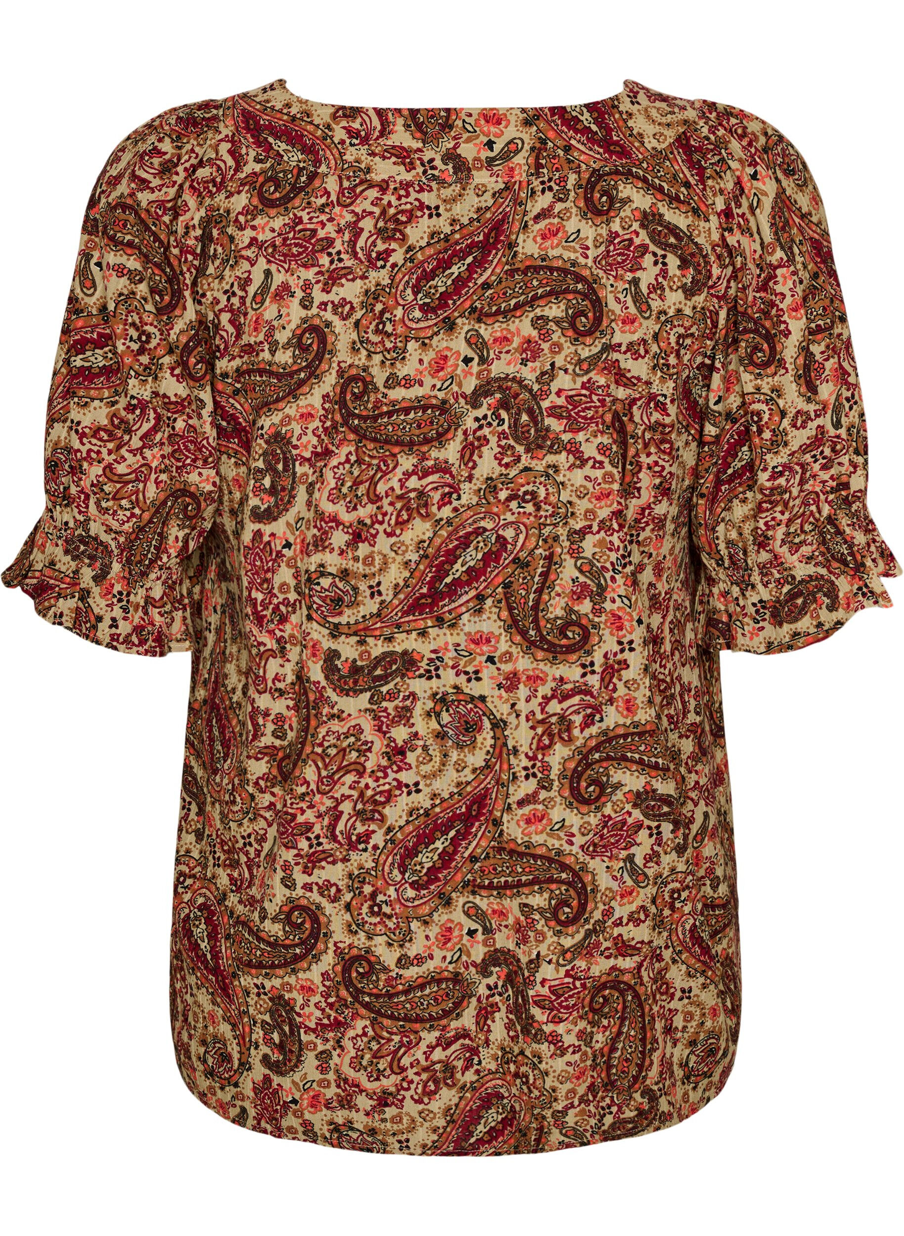 ZizzifashionViscose blouse with paisley print and a square neckline, Brown, Packshot image number 1