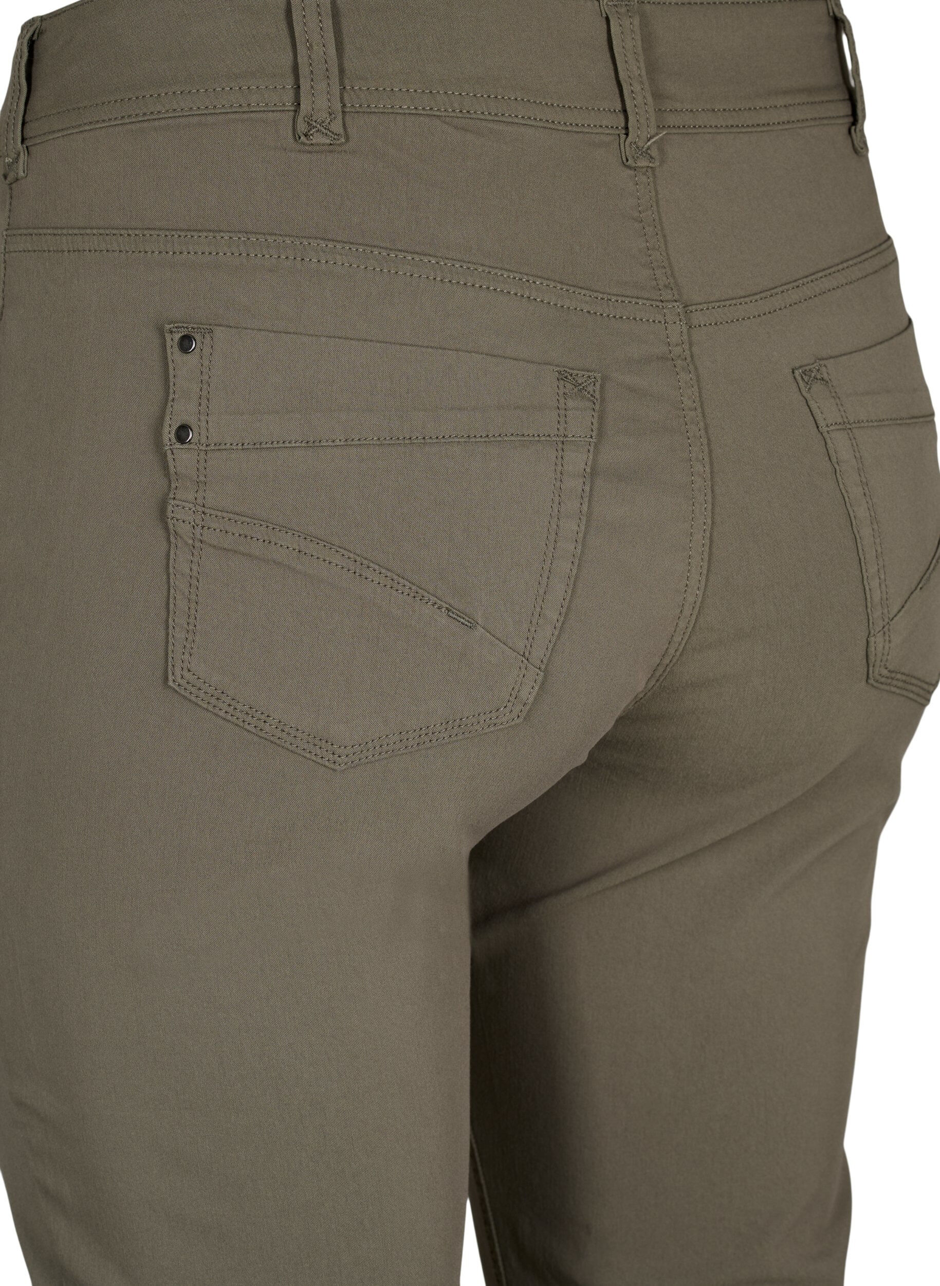 Zizzifashion Tight fit Capri pants in a viscose blend, Dusty Olive, Packshot image number 3