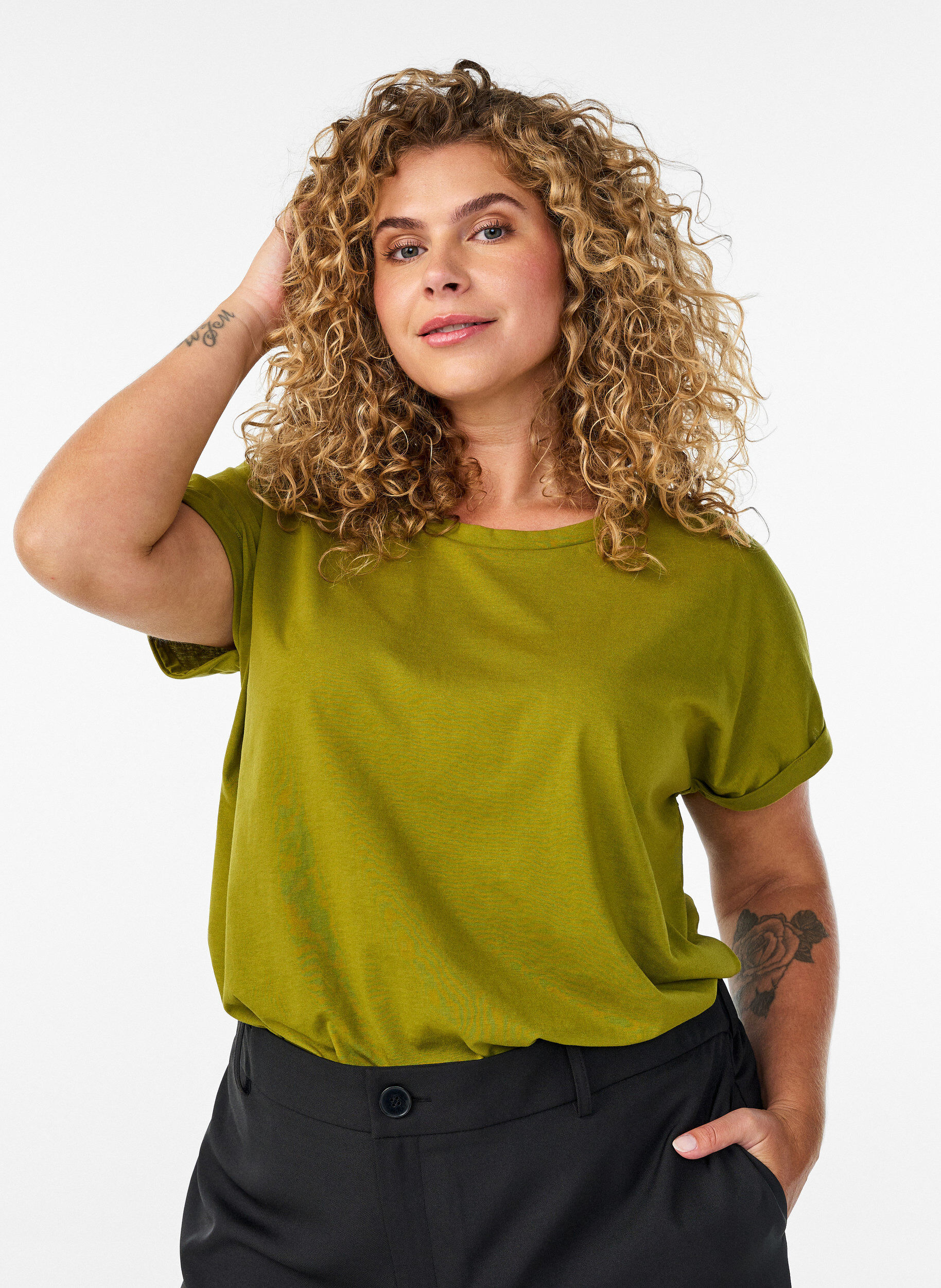 ZizzifashionShort sleeved cotton blend t-shirt, Green, Model image number 0