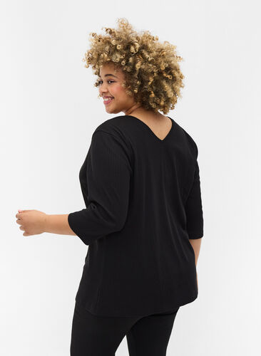 Blouse with 3/4 sleeves and lace details, Black, Model image number 1