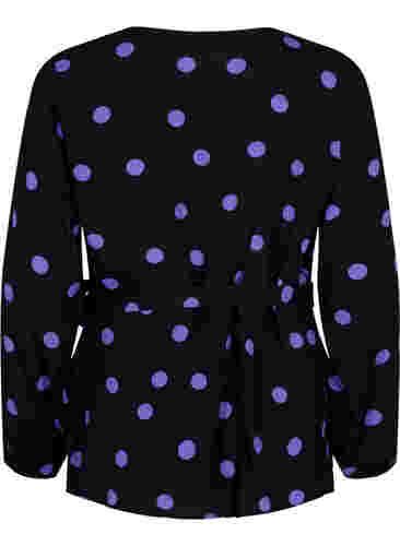 Dotted wrap blouse in viscose, Black w. Purple Dot, Packshot image number 1