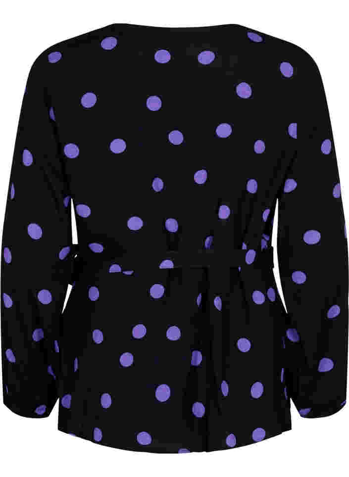 Dotted wrap blouse in viscose, Black w. Purple Dot, Packshot image number 1