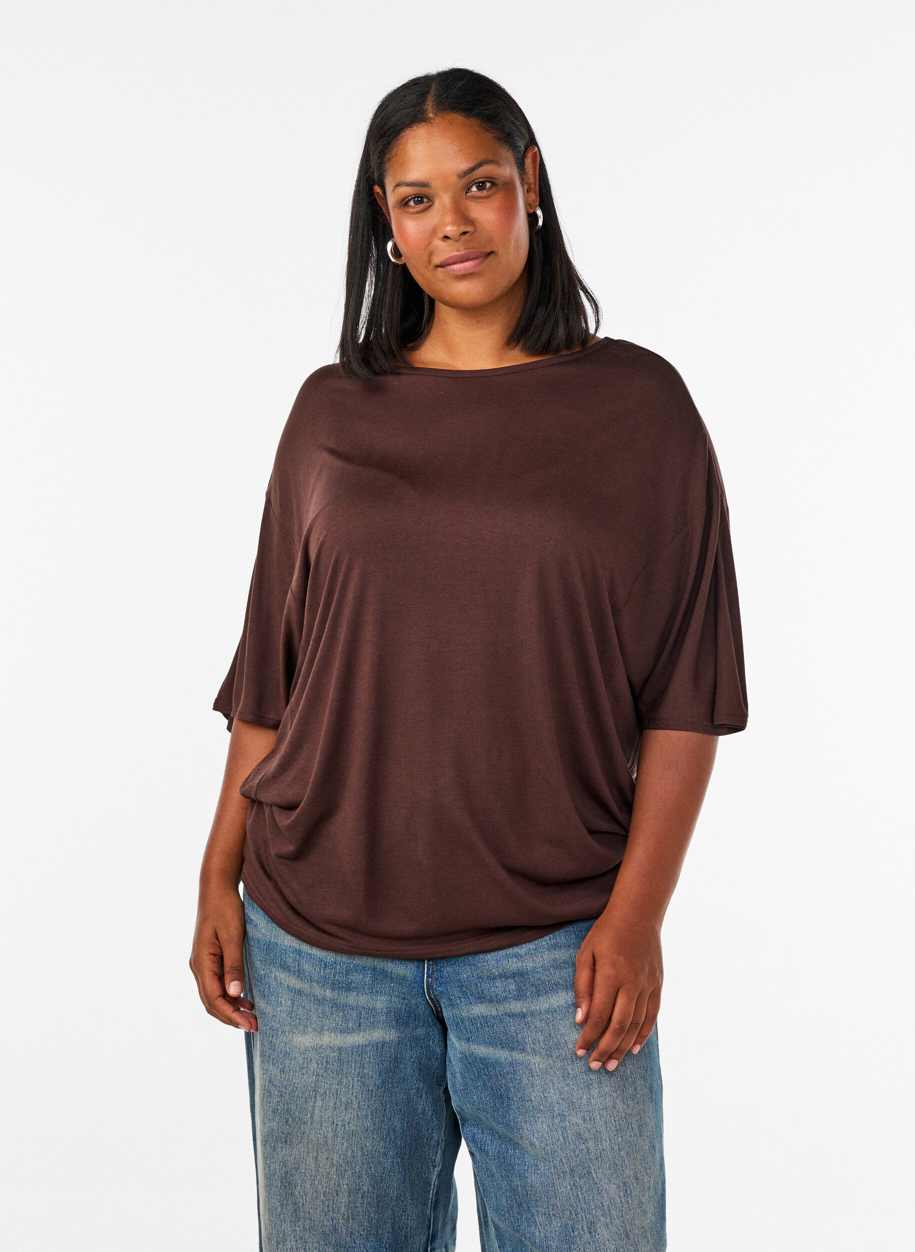ZizzifashionLoose T-shirt in viscose jersey, Brown, Model image number 0