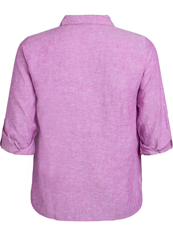 Shirt in linen and viscose with 3/4 sleeves, Purple, Packshot image number 1