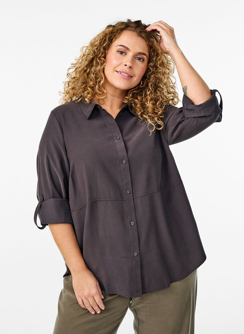 FLASH - Shirt with collar and roll-up sleeves, Dark Grey, Model image number 0