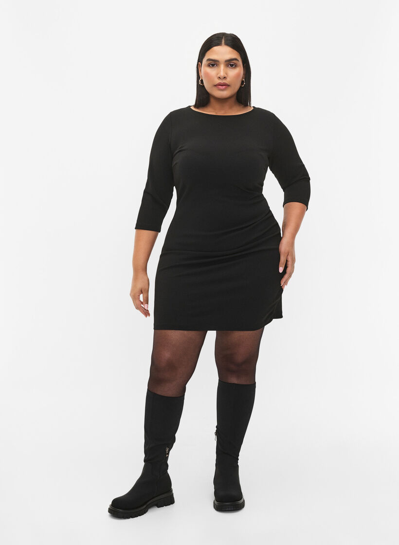 Dress with draping and 3/4 sleeves, Black, Model image number 1