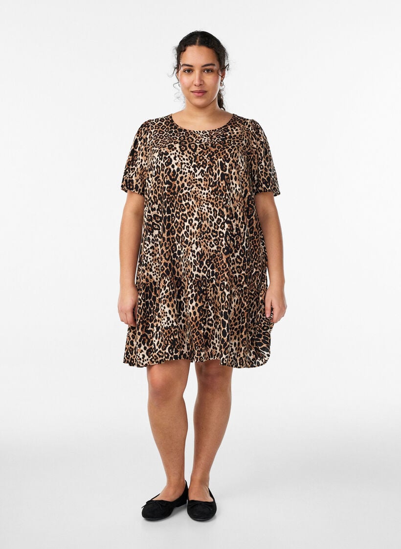 Dress in viscose with cutline, Brown, Model image number 1