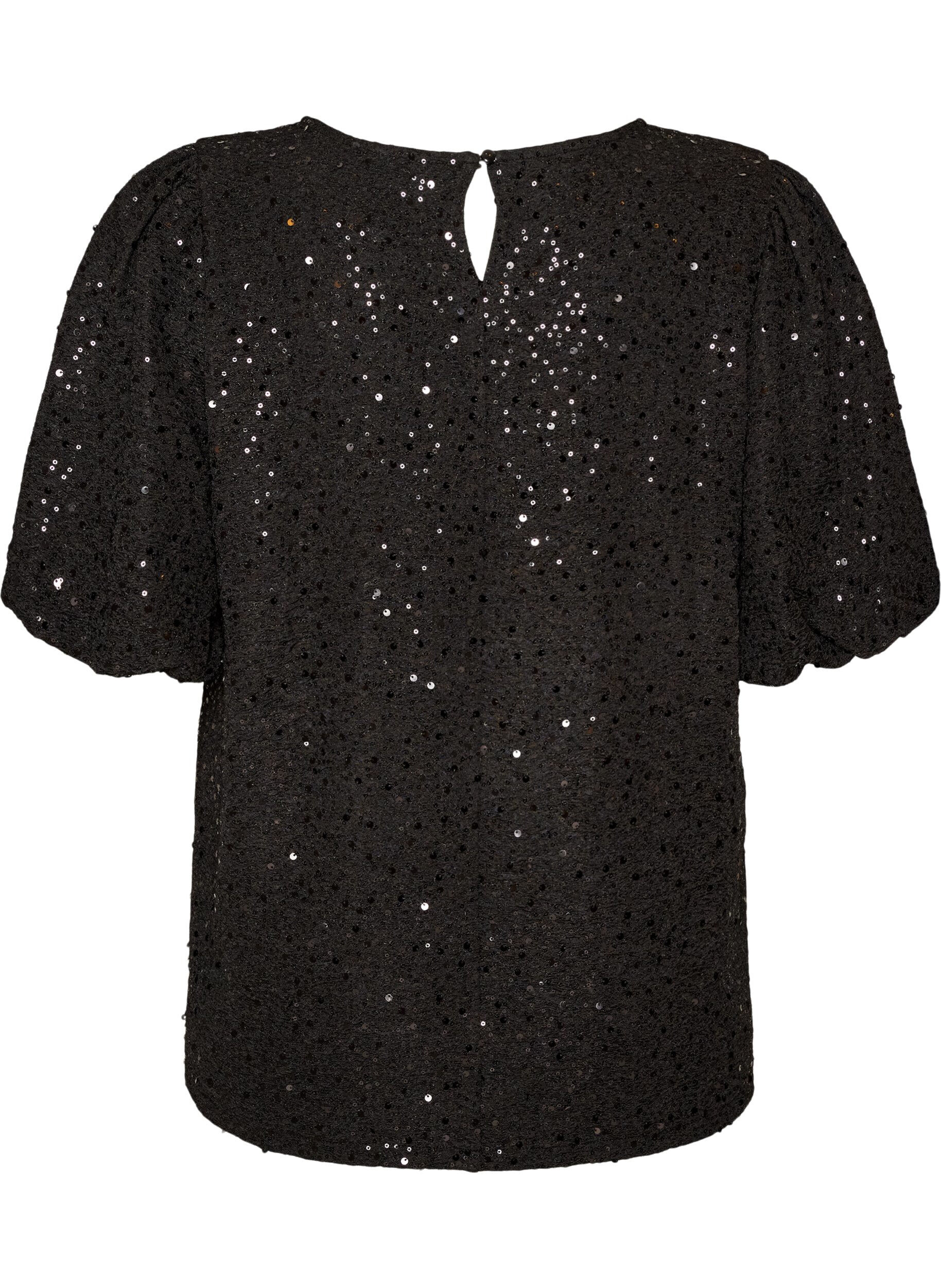 ZizzifashionSequin blouse with balloon sleeves, Black, Packshot image number 1