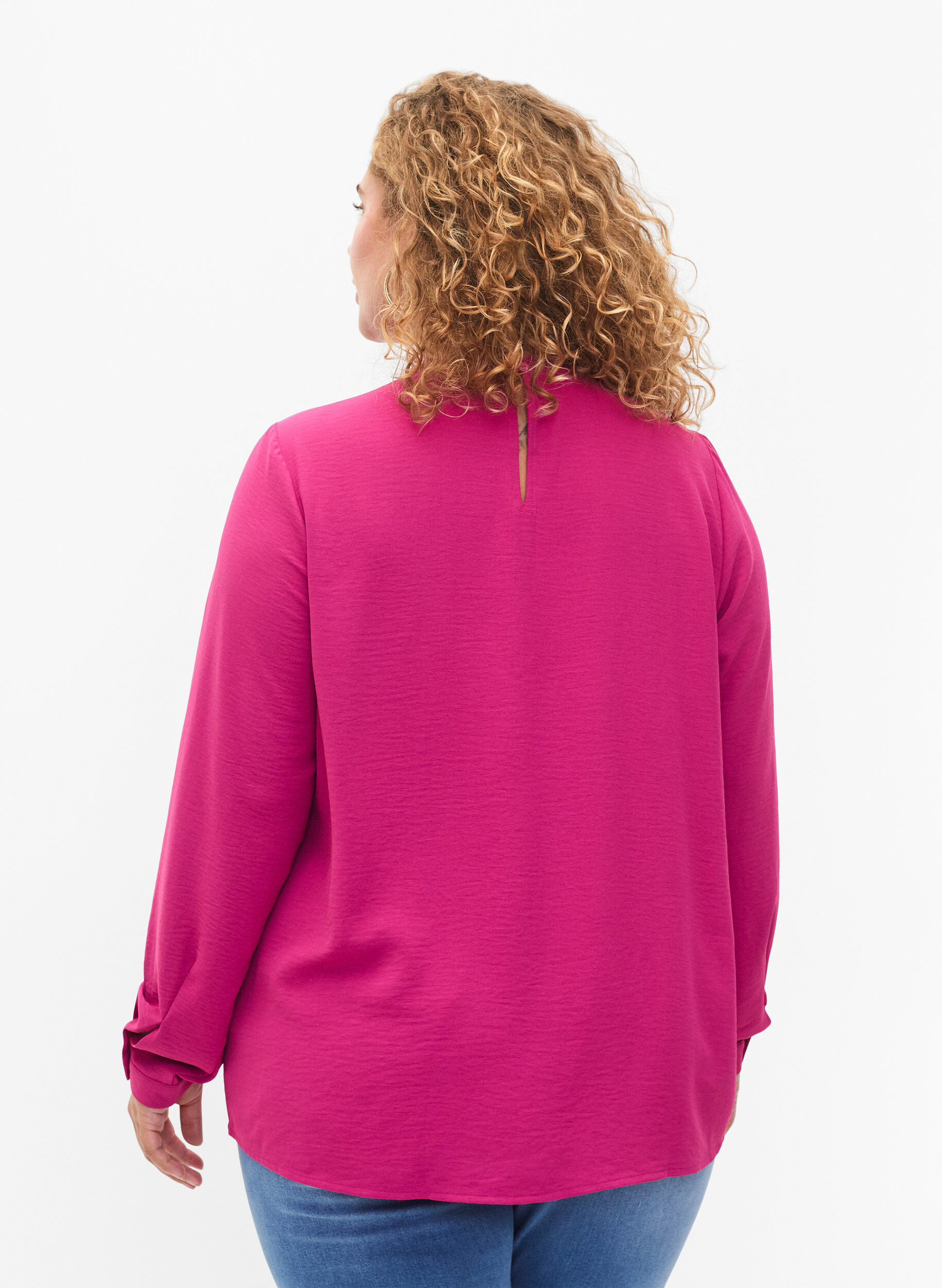Zizzifashion Long sleeved blouse with lace detail, Festival Fuchsia, Model image number 1