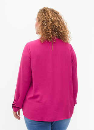 Long sleeved blouse with lace detail, Festival Fuchsia, Model image number 1
