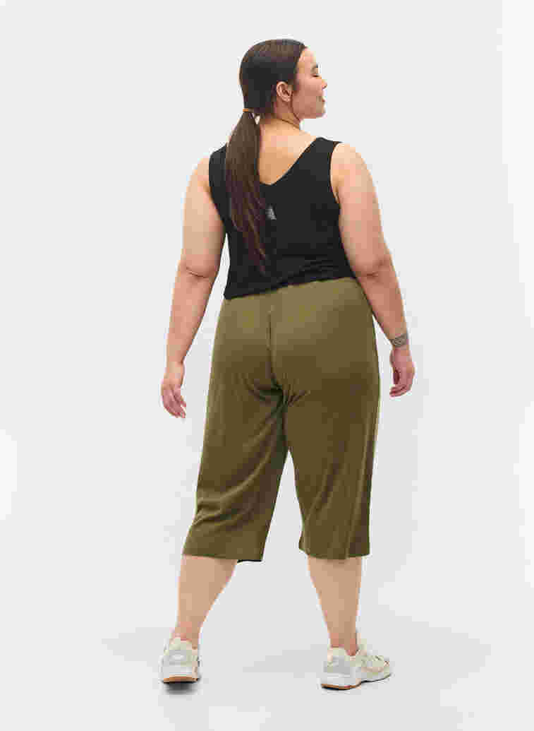 Loose culotte trousers in rib fabric, Ivy Green, Model image number 1