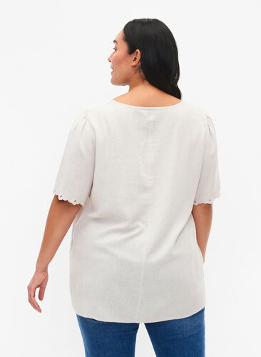 Viscose-Linen Mix Blouse with Embroidery, Moonbeam, Model image number 1
