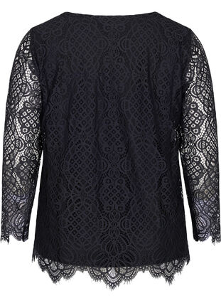 Long-sleeved lace blouse with v-neck, Black, Packshot image number 1