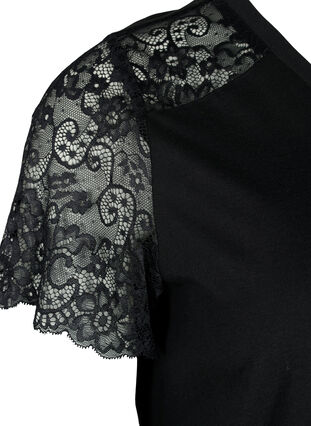 Cotton t-shirt with short lace sleeves, Black, Packshot image number 3