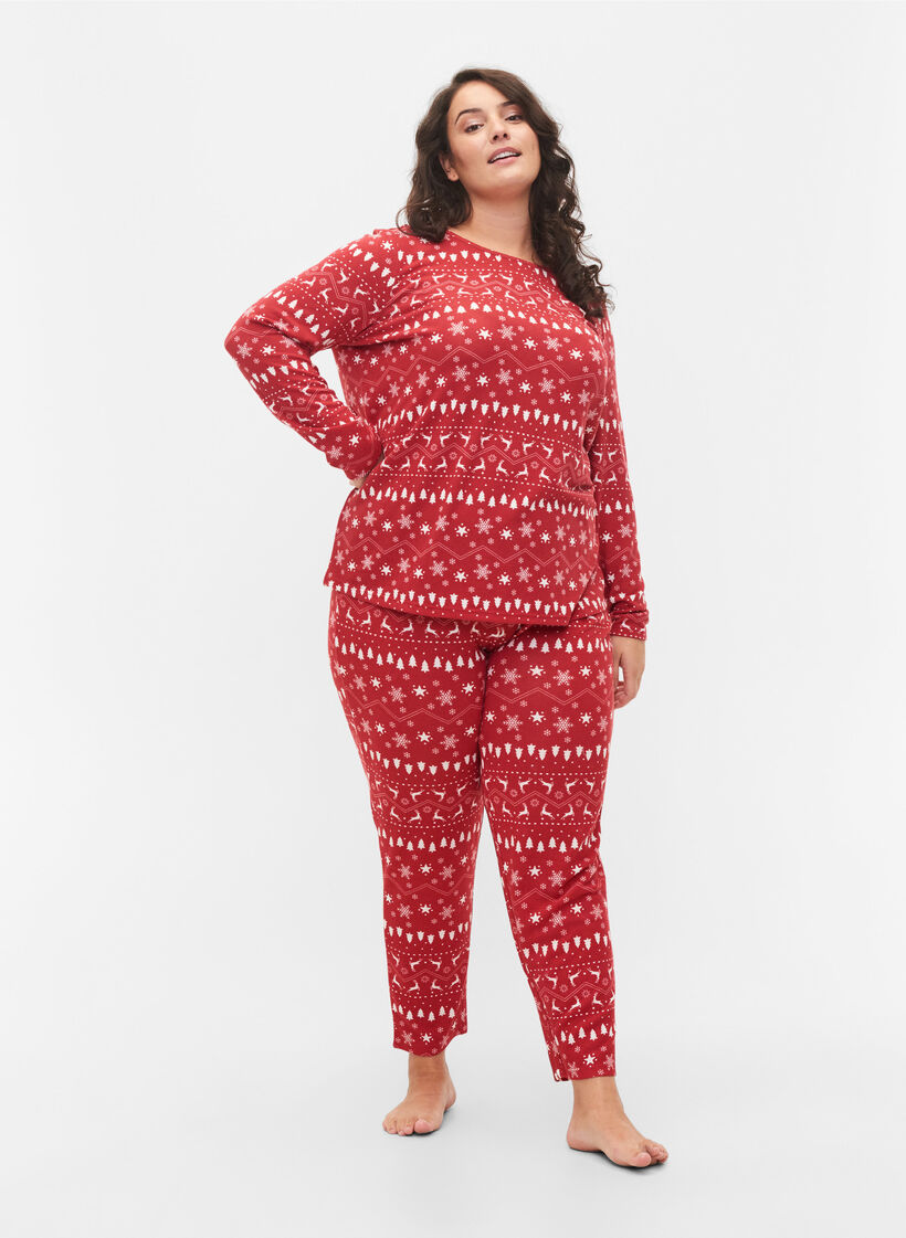 Christmas trousers with print, Tango Red/White AOP, Model image number 0