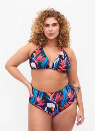 Bikini bottom with print and high waist, Bright Leaf, Model image number 0