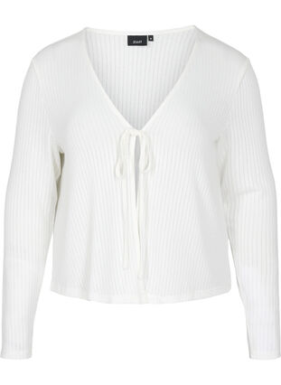 Ribbed cardigan with tie-string, White, Packshot image number 0