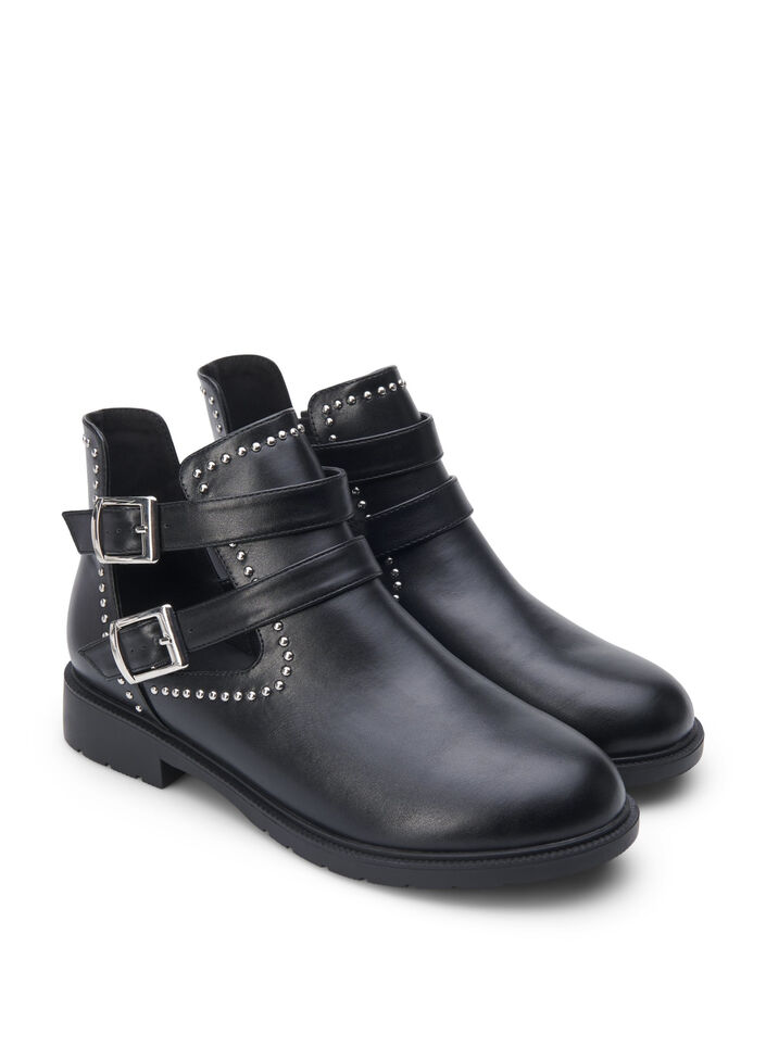 Wide fit - Ankle boots with studs, Black, Packshot image number 1