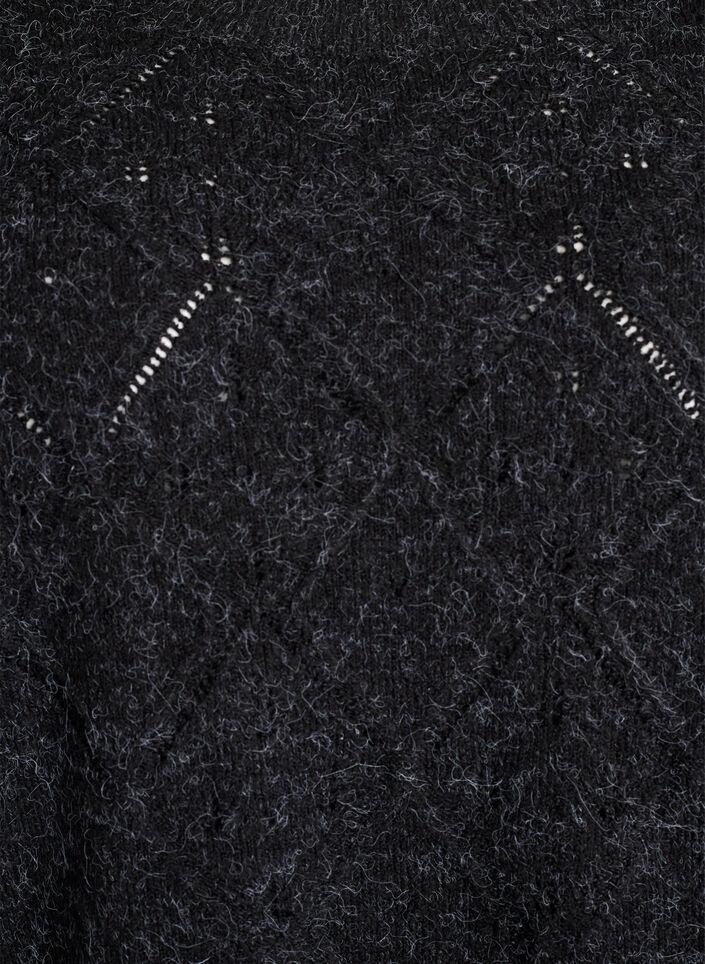 Knitted top with openwork pattern and balloon sleeves, Dark Grey, Packshot image number 2