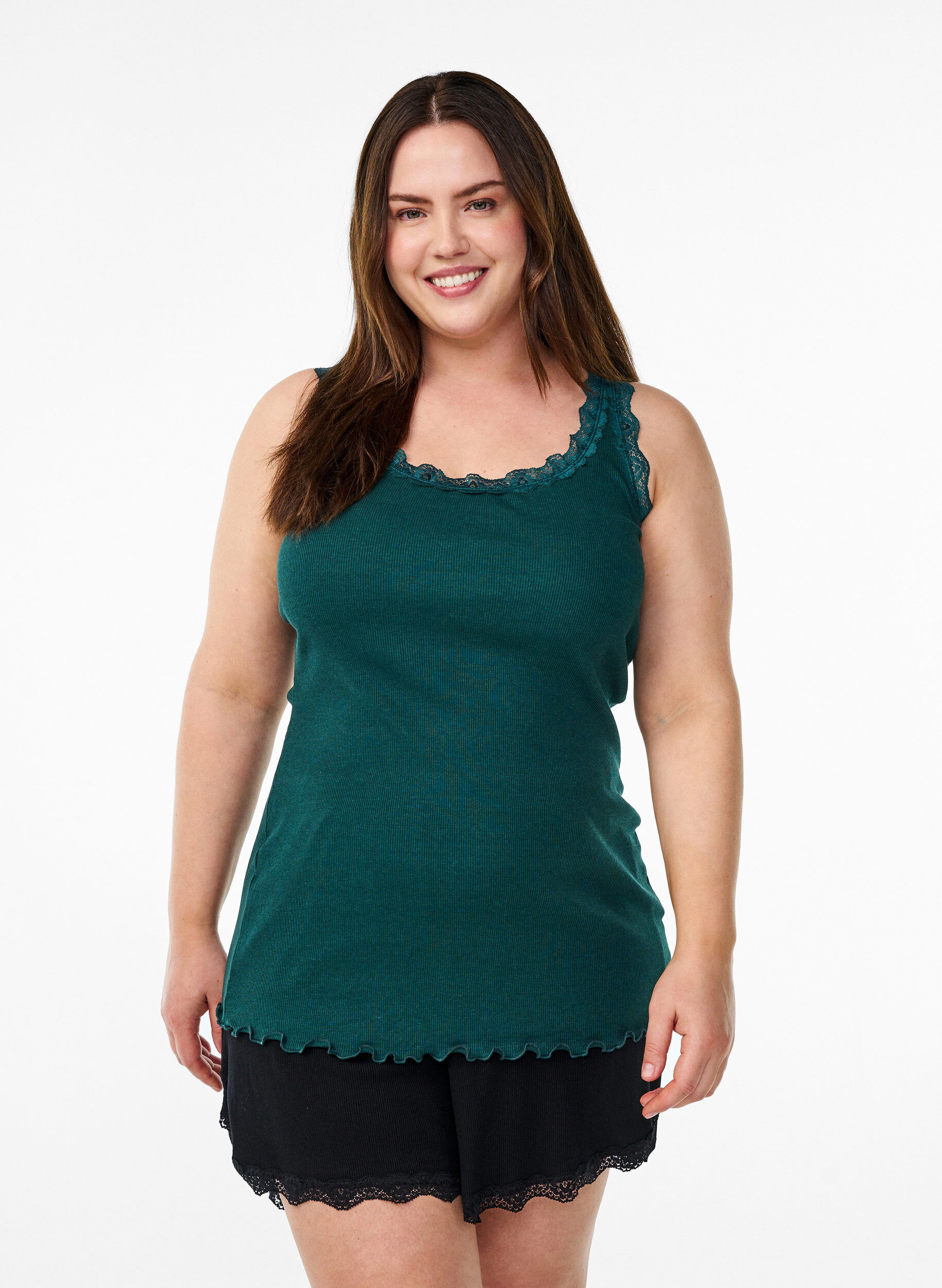 Top with lace trim, Green, Model