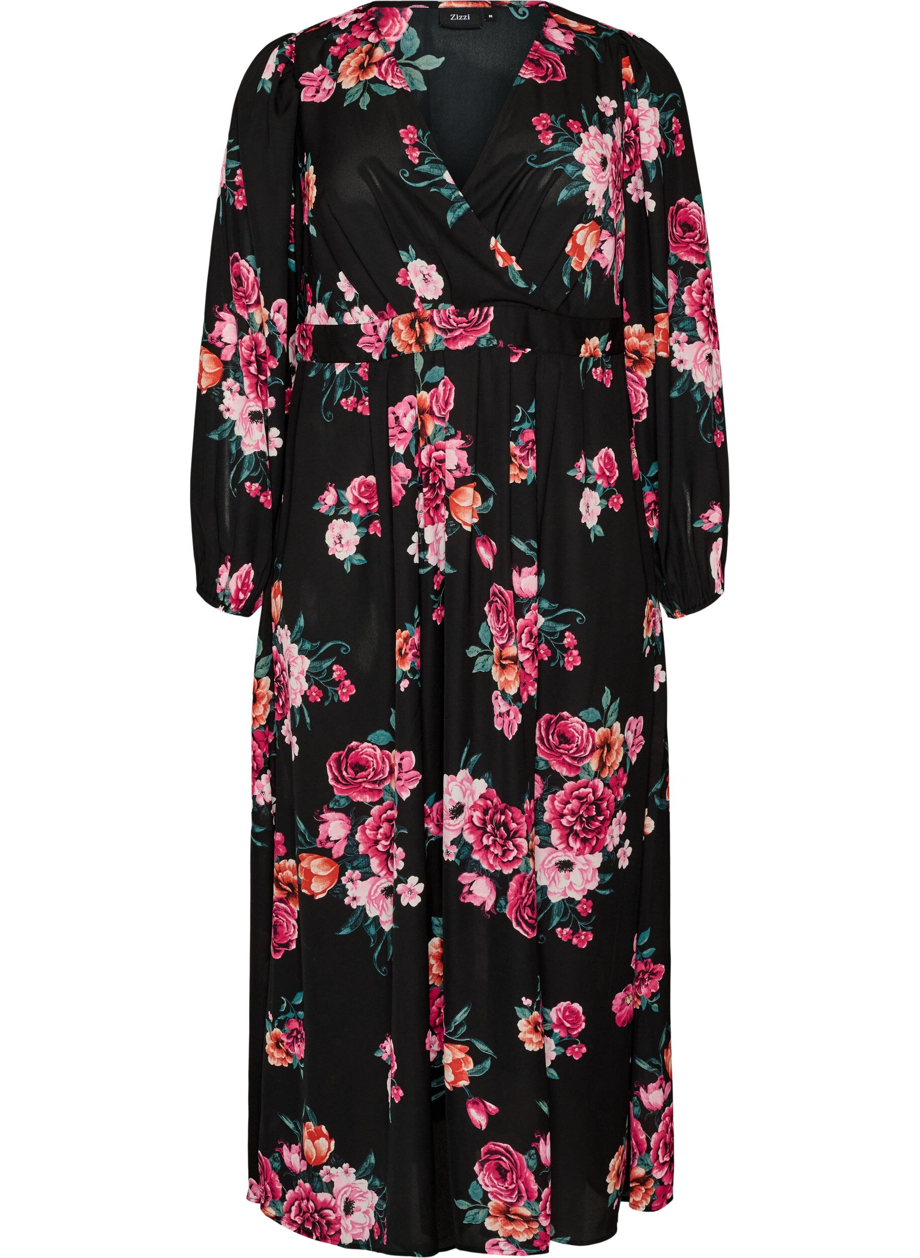 Maxi dress with a wrap-over neckline and long sleeves