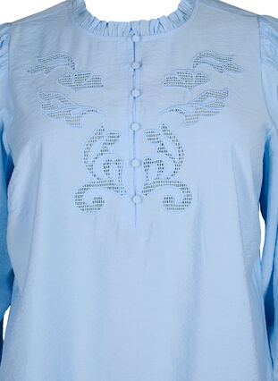 Blouse with ruffles and broderie anglaise, Chambray Blue, Packshot image number 2