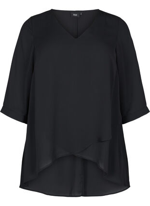 Top with 3/4 sleeves and v-neckline, Black, Packshot image number 0
