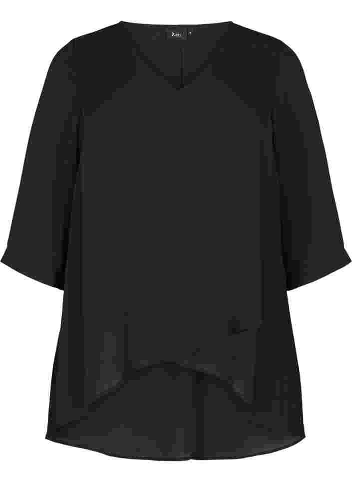with 3/4 sleeves and v cutting, Black, Packshot image number 0