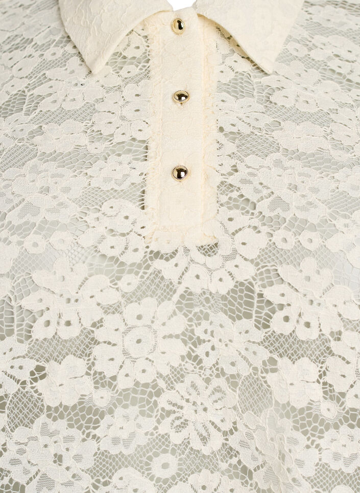 Lace blouse with collar and 1/2 sleeves, Vanilla, Packshot image number 2