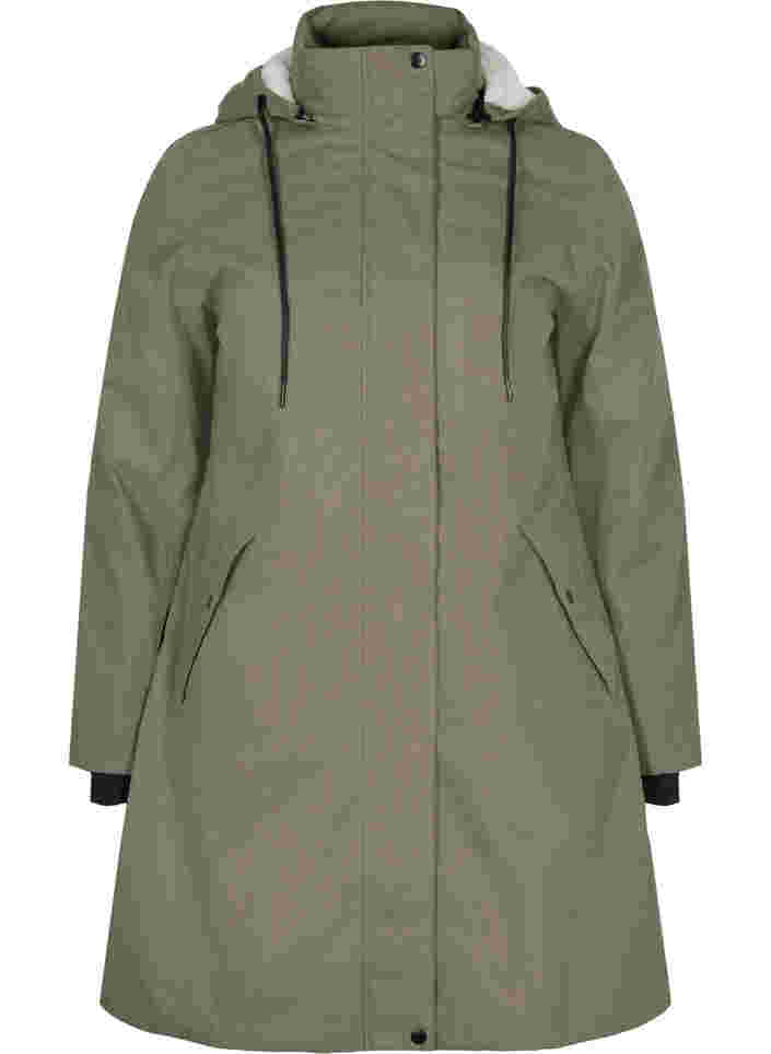 Waterproof jacket with detachable hood, Dusty Olive, Packshot image number 0