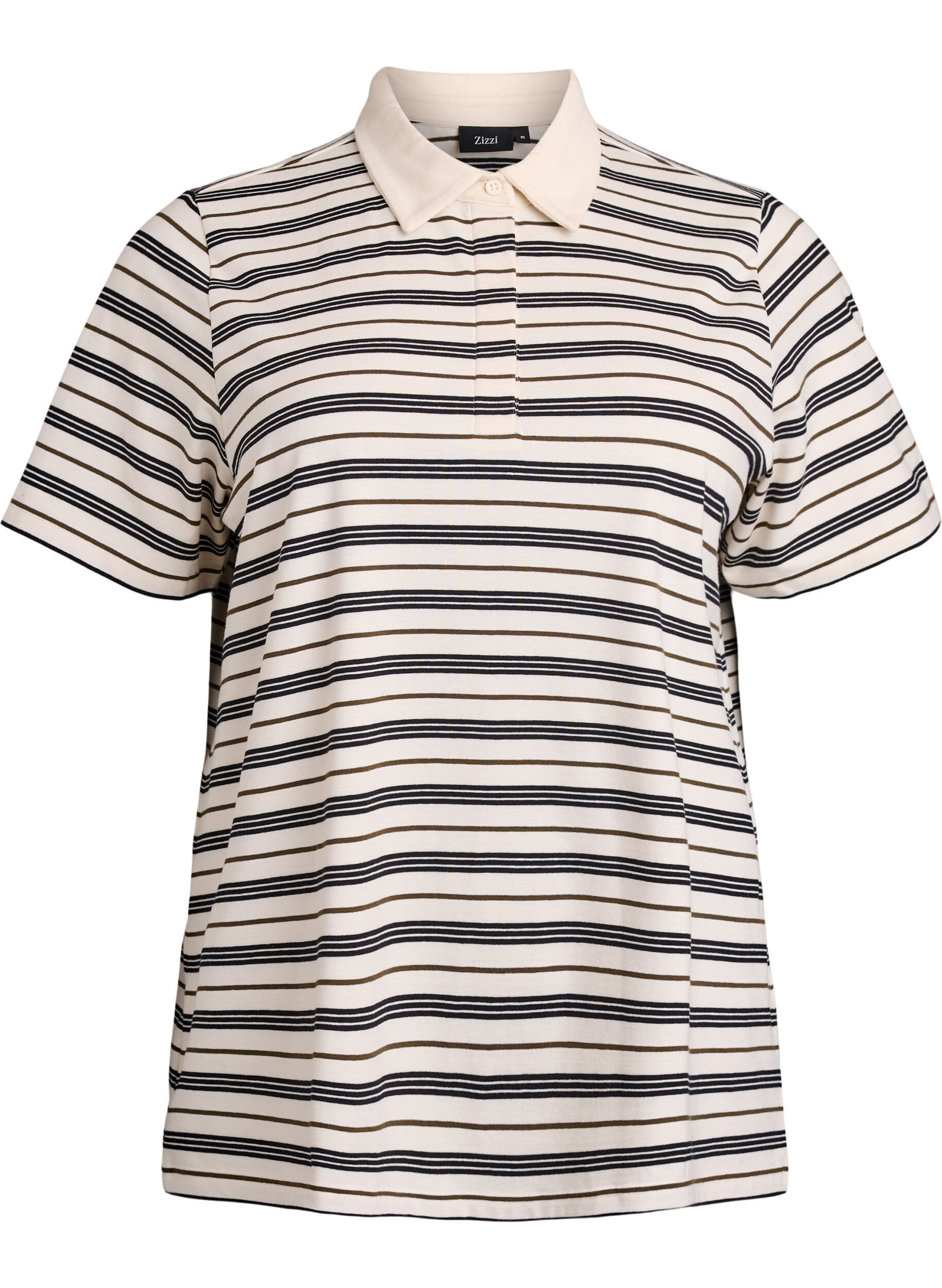 Zizzifashion Striped polo shirt with short sleeves, White, Packshot image number 0