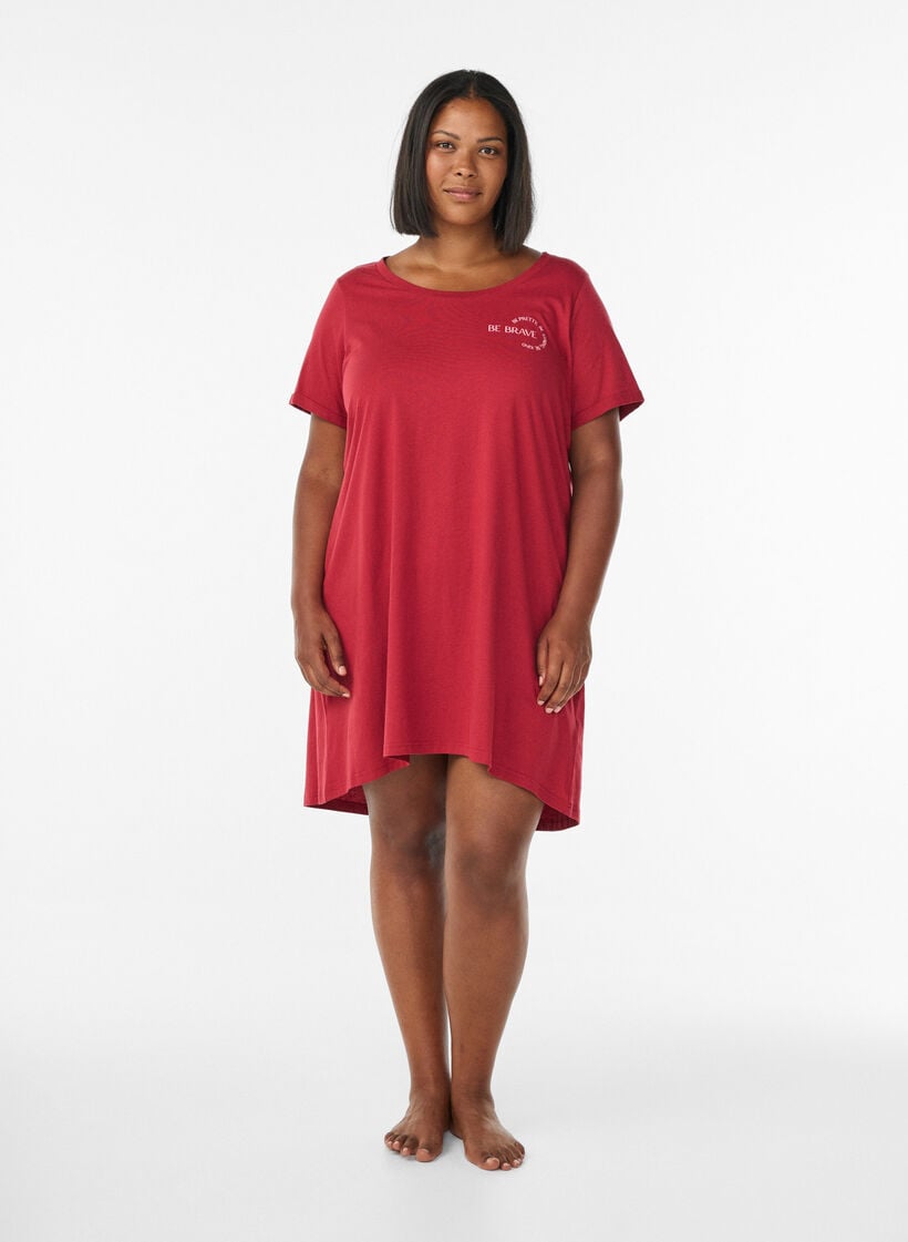 Short-sleeved nightgown in organic cotton, Red, Model image number 1