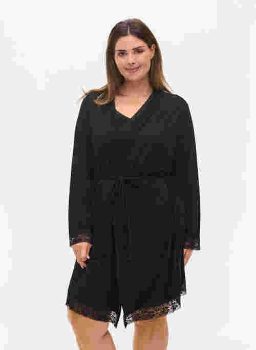 Viscose dressing gown with lace