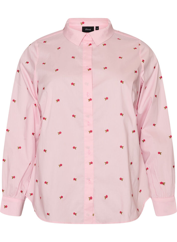 Shirt with embroidered flowers, Pink, Packshot image number 0