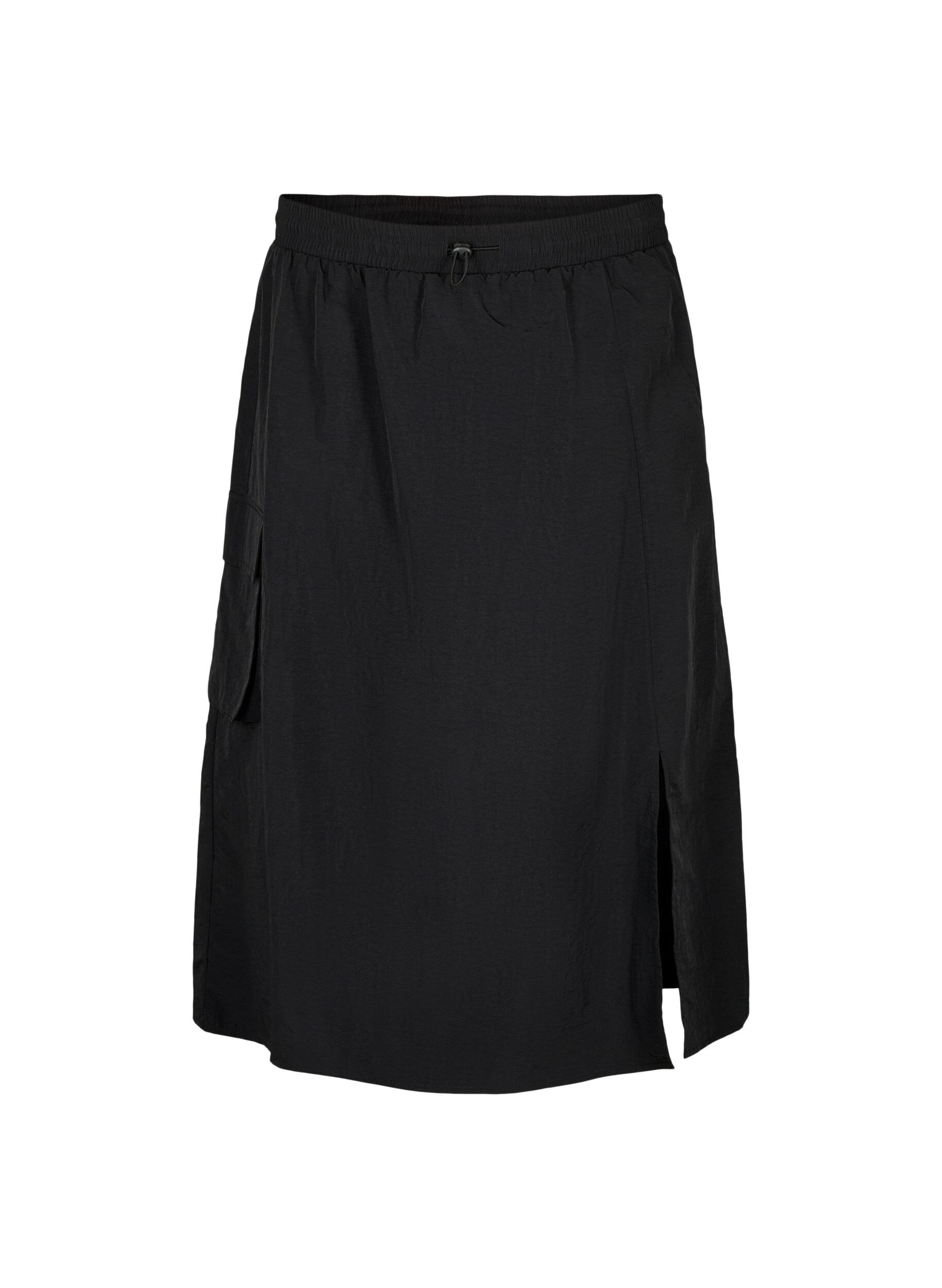 Zizzifashion Midi skirt with slit and cargo pocket, Black, Packshot image number 0