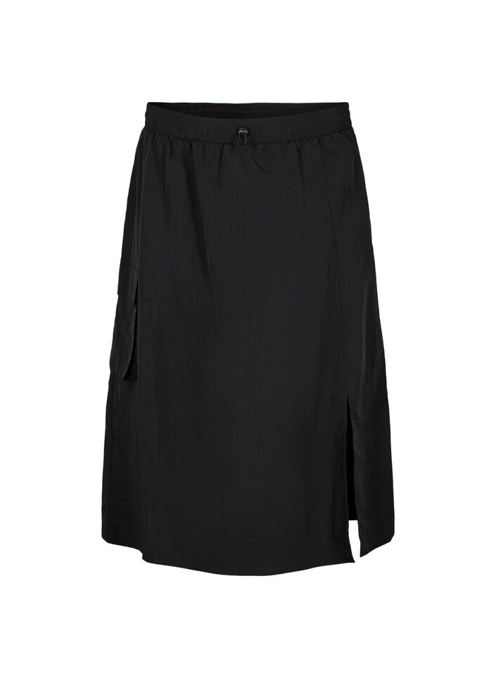 Midi skirt with slit and cargo pocket, Black, Packshot image number 0