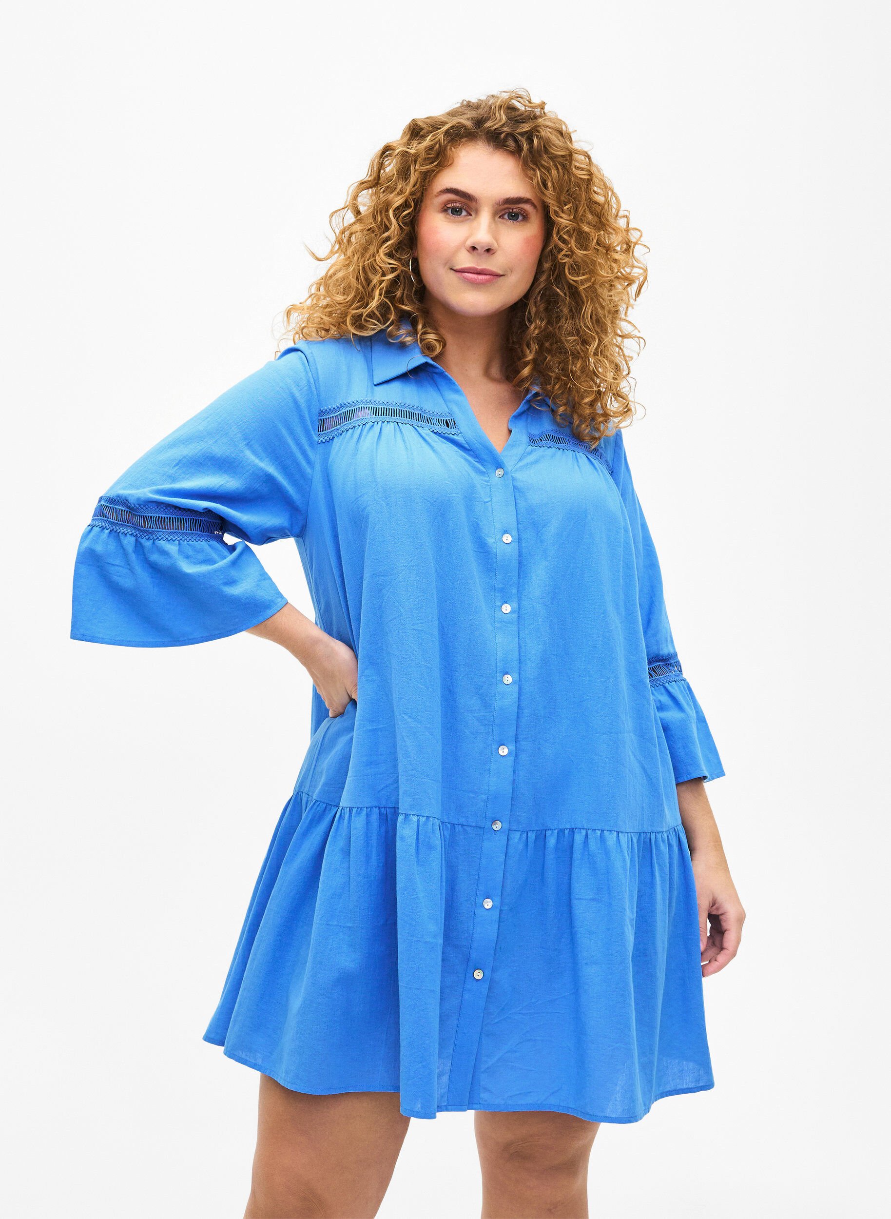 Zizzifashion Organic cotton tunic with feminine details, Marina, Model image number 0