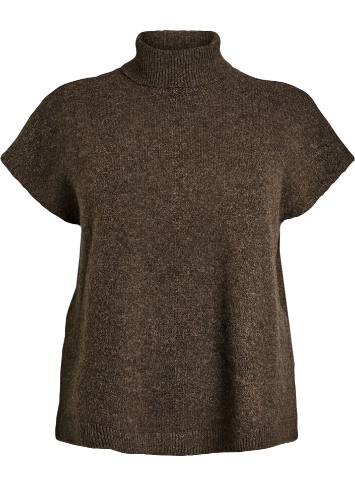 Knitted vest with turtleneck, Brown, Packshot